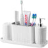 VITVITI Toothbrush Holder, Plastic Bathroom Organizer Countertop, Bathroom Counter Asseccories Storage Set with Tumbler, Soap Dispenser, Drainage Tray, for Bathroom/Toothpaste/Kids - White