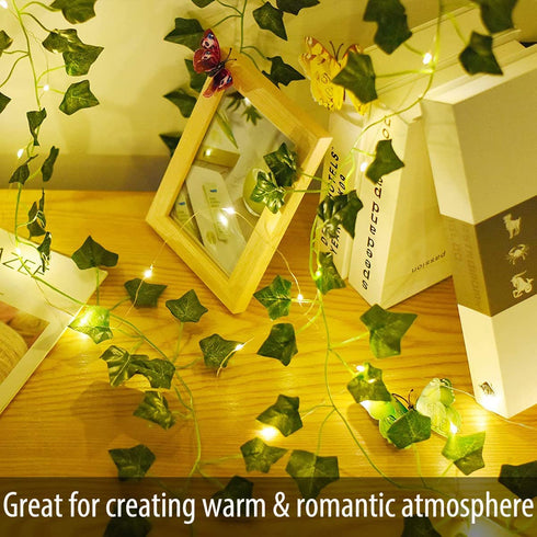 Ivy String Lights, Fake Vine String Lights, Artificial Ivy Decor Lights Garland Wreath Green Leaf Flowers Valentine's Day Party Wedding Home Garden Christmas Decor Room Wall Indoor Outdoor Decoration