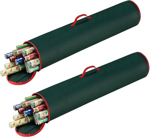 Wrapping Paper Storage Bag-Set of 2-Organize up to 40? Rolls of Holiday, Christmas or Birthday Gift Wrap-Upright, Hang or Lay Flat by Elf Stor (Green)