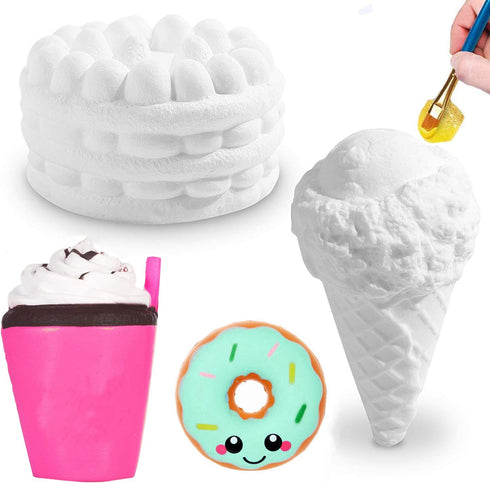 DIY Dessert Paint Your Own Squishies Kit for Kids, Slow Rise Squishies Top Christmas Arts and Crafts Toy for Girl & Boys,Ice Cream Food Squishies Blank White Squishys Creamy Scented Stress Relief Toy