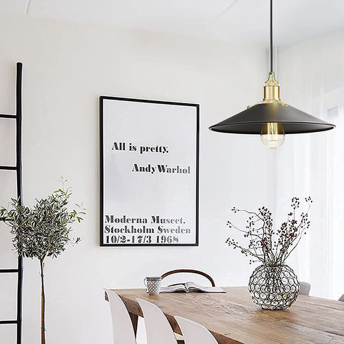 Zeyu 1-Light Industrial Pendant Light, 13 Inch Modern Hanging Pendant Light with Metal Dome Shade, Black and Gold Finish, ZG32M1L BK+BG
