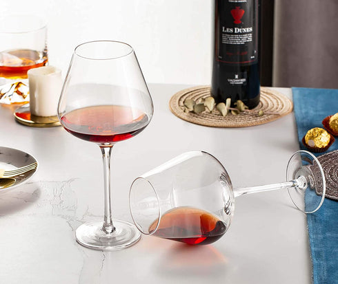 Hand Blown Italian Style Crystal Burgundy Wine Glasses - Lead-Free Premium Crystal Clear Glass - Set of 2 - 21 Ounce - Gift-Box for any Occasion