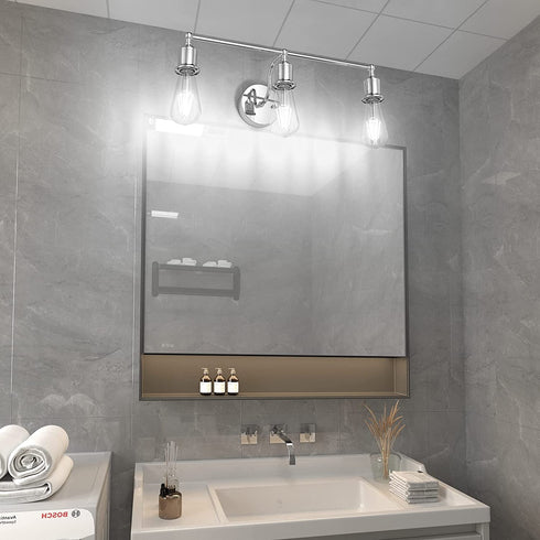 Aipsun Bathroom Light Fixtures Chrome Vanity Lighting Fixtures 3 Light Farmhouse Bathroom Vanity Lights (Exclude Bulb)