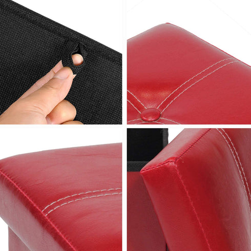B FSOBEIIALEO Folding Storage Ottoman, Faux Leather Footrest Seat Coffee Table Toy Chest for Kids, Red 11.8"x11.8"x11.8"