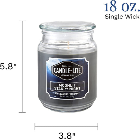 Candle-lite Scented Candles, Moonlit Starry Night Fragrance, One 18 oz. Single-Wick Aromatherapy Candle with 110 Hours of Burn Time, Gray