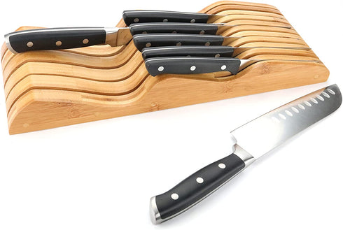 ROYALHOUSE Bamboo Knife Block Holder, 11 Knives Dock, In-Drawer Knife Drawer Organizer, Perfect for Home and Chefs, Premium Knife Holder, Gift for Christmas and Housewarming, Knives Not Included