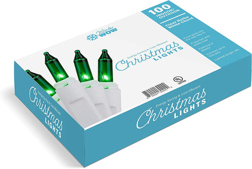 WinterWow Christmas Lights 100-Bulb 20 Ft White Wire Mini Indoor/Outdoor Incandescent Lights (2, Green)