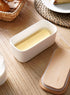 Sweese 325.101 Small Butter Dish - Airtight Butter Keeper Holds Up to 1 Sticks of Butter - Porcelain Container with Beech Wooden Lid, White