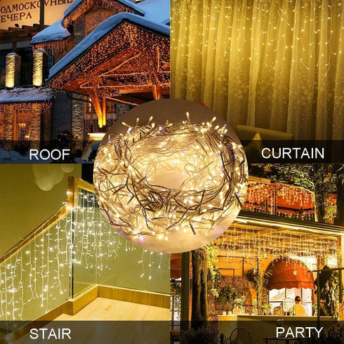 Icicle String Lights,200 LEDs Waterproof Indoor Outdoor Christmas Lights 16.4ft Connectable with 40 Drops Plug in for Wedding Birthday Party Backdrops Gazebo Decorations(Warm White)