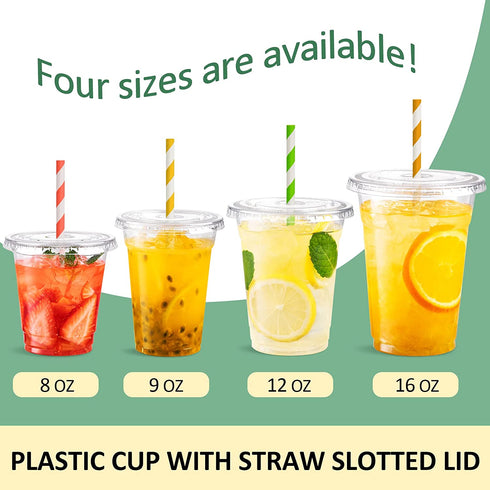 Eupako 8 oz Plastic Cups with Lids, Clear Disposable Cups with Flat Lids, Cold Drink Containers Pack of 100