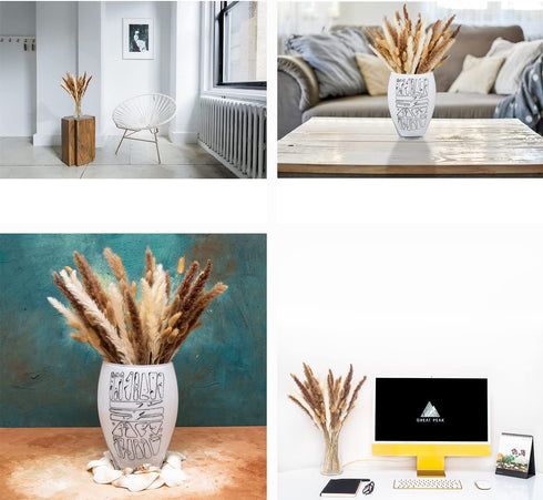 GREAT PEAK 100 Pcs Pampas Grass, 20 Pcs Natural Dried Pampas, 20Pcs White Pampas, 60Pcs Rabbit Tail Grass for Home and Boho Decor, Wedding Flower Arrangement, Fluffy Pampas Tall Grass Bouquet
