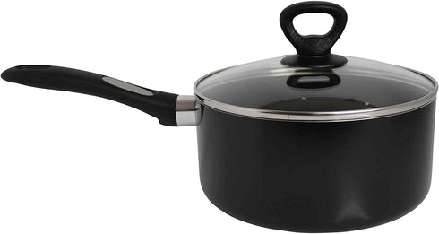 Mirro A79723 Get A Grip Aluminum Nonstick Sauce Pan with Glass Lid Cover Cookware, 2-Quart, Black