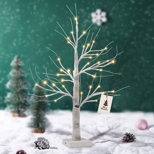 Set of 2- FastDeng Birch Tree Lighted, 2FT 36 LED Warm White Lights, Battery Powered Timing Tabletop Bonsai Tree Light for Home Bedroom Holiday Wedding Party Indoor Decoration