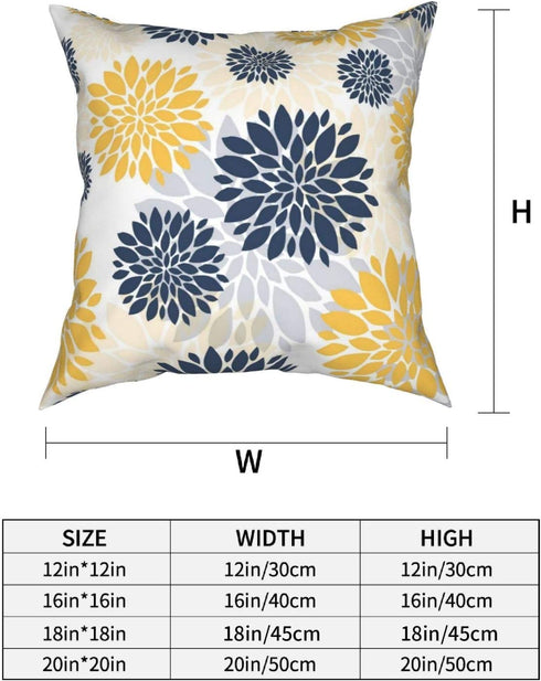 Throw Pillow Covers 18 X 18 Set of 4,Navy Blue Gold Oversized Flower Geometry Square Pillow Cushion Cases,Yellow and Gray Floral Modern Decorative Pillow Covers for Couch Sofa Bedroom Car