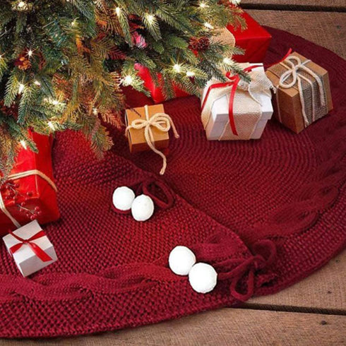 BBA SUNRISE Red Christmas Tree Skirt, 48 inches Large Burgundy Burlap Like Plain Xmas Rustic Red Tree Skirt, Indoor Xmas Tree Holiday Decorations