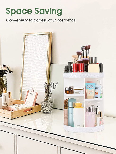 Kootek Rotating Makeup Organizer 360 Spinning Cosmetic Storage Display Cases Adjustable Makeup Holder Rack Large Capacity Carousel Shelf with 4 Layers Tray for Bathroom Bedroom Vanity Dresser, White