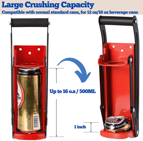 MinliGUY Aluminum Can Crusher, Heavy Duty Can Crusher Wall Mounted, for up to 16oz/500ML Drinks Cans, Can Smasher For Recycling with Bottle Cap Opener-Red
