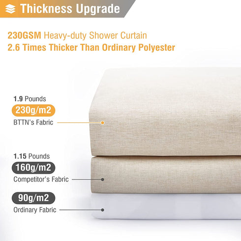 BTTN Fabric Shower Curtain, Linen Textured Heavy Duty Polyester Cloth Shower Curtain Set with 12 Plastic Hooks, Hotel Luxury Waterproof Decorative Shower Curtains for Bathroom - 72"x72" - Beige/Cream