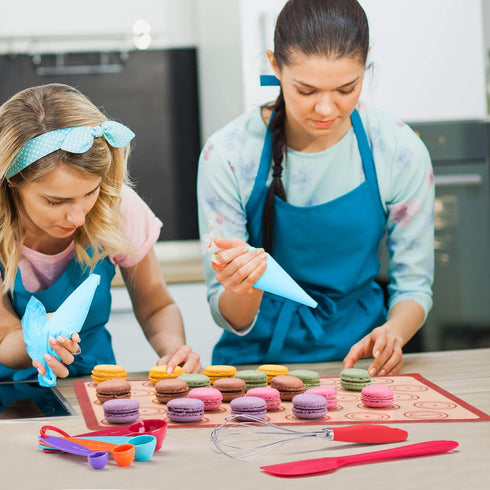 Macaroon Baking Kit Silicone Mat - Macaroon Baking Set Silicone Baking Mat 1 Quarter Sheet and 2 Half Sheet Macaron Baking Mat,Macaron Mat Baking Sheet,2 Piping Pastry Bag with Bag Tie,6 Piping Tips
