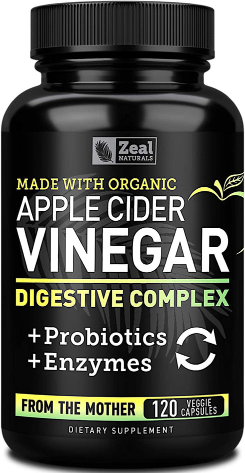 Organic Apple Cider Vinegar Capsules + Digestive Enzymes & Probiotics (1500mg | 120 Capsules) Raw Apple Cider Vinegar Pills & Fiber Supplement for Gut Health, Immune Support, Digestion & Detox Cleanse