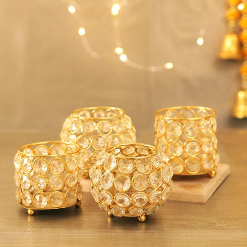 TIED RIBBONS Crystal Tealight Candle Holder for Home D©cor - for Formal Events,Wedding,Church,Holiday Halloween Candle Holder Stand Centerpiece Elegant Decoration Piece for Table (Set of 4)