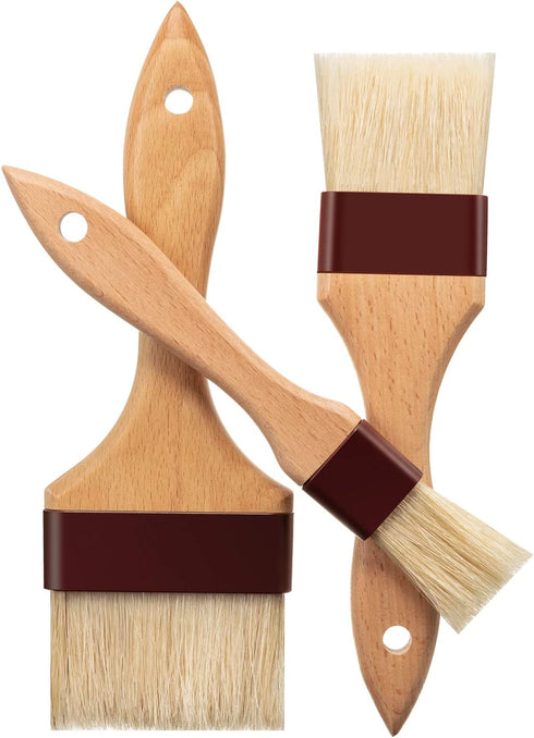 4 Pieces Pastry Brushes Basting Oil Brush with Boar Bristles and Beech Hardwood Handles Barbecue Oil Brush for Spreading Butter Cooking Baking Brush (1 Inch, 2 Inch, 3 Inch)