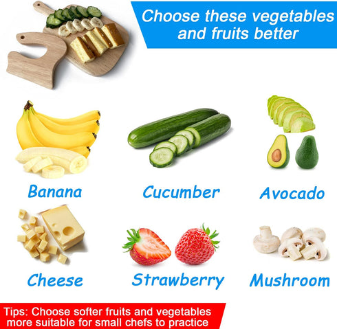 Montessori kitchen tools for toddlers, Safe Wooden Kids Knife & Cutting Board Sets Basic Life skills Veggies Fruits Avocado Banana Cooking Kitchen Chopping Tools for Toddlers 345-12 Years Old