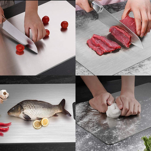 Acescen Stainless Steel Cutting Board for Kitchen Fruit Choping Non-slip Easy Grip Board Heavy Duty Cut double-Sided Boards with Handle for Vegetables Meat Cheese 18.1 x 11.8in