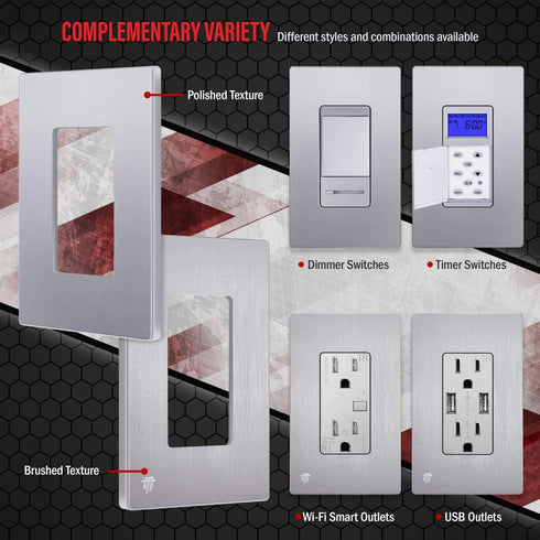 ENERLITES Elite Series Screwless Decorator Wall Plate Child Safe Outlet Cover, Gloss Finish, Size 1-Gang 4.68" H x 2.93" L, Unbreakable Polycarbonate Thermoplastic, SI8831-SV-10PCS, Silver (10 Pack)
