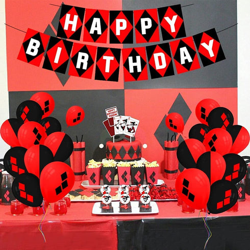 JUZIPI Harly Quinn Birthday Party Decorations Supply Accessories Bunting Banner Balloon Cute and Lovely Birthday Decorations Garland Set for Kids Children Boys and Girls