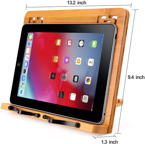 MEGREZ Bamboo Foldable Book Stand (13.2 x 9.4 inch) Reading Frame Rest holder Cookbook Stand/Tablet PC textbook/Music Document Stand/Desk Bookrest with Retro Hollow, Panda Pattern