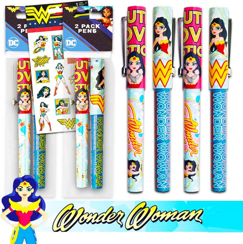 Wonder Woman Gel Pens Set -- 4 Deluxe Wonder Woman Pens with Comfort Grip (Wonder Woman Office Supplies, School Supplies)