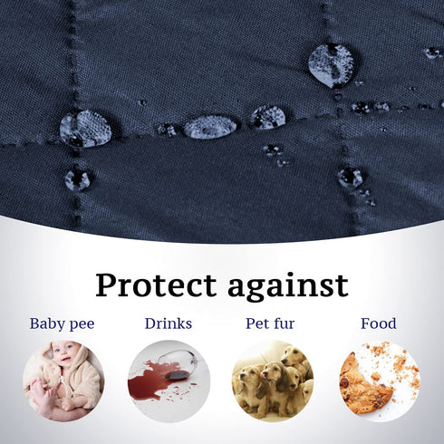 H.VERSAILTEX Reversible Chair Cover for Dogs Pet Water Repellent Sofa Cover Chair Slipcover 2" Thick Straps Slip-Resistant Chair Protector Soft Quilted Seat Width Up to 21"(75"x 65", Navy/Beige)