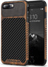 TENDLIN Compatible with iPhone 7 Plus Case/iPhone 8 Plus Case Wood Grain with Carbon Fiber Texture Design Leather Hybrid Slim Case Compatible with iPhone 7 Plus and iPhone 8 Plus (Carbon & Leather)