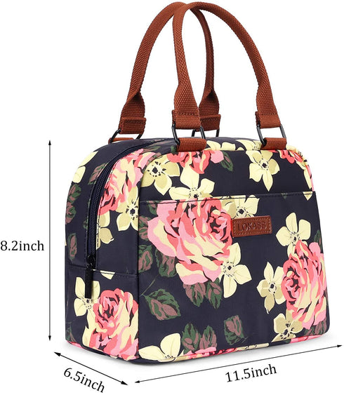 LOKASS Lunch Bag for women Insulated Lunch Tote Fashionable Cooler Bag Thermal Lunch Box with Detachable Shoulder Strap for Work/Picnic/Beach(Peony)