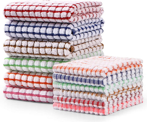 AOTBAT Kitchen Towels and Dishcloths Set, 16 x 25 and 12 x 12, Set of 12 Bulk Cotton Kitchen Towels Set, Dish Towels for Washing Dishes Dish Rags for Everyday Cooking and Baking