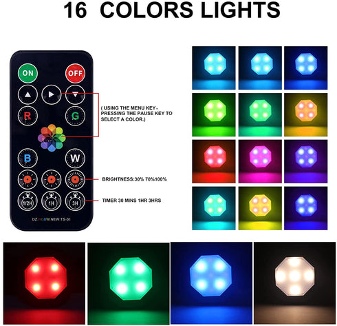 MFOX Under Cabinet Led Lighting, Closet Lights|Puck Lights with Remote, RGB Color Changing Dimmable Lighting¦ (Black, 6 Packs)
