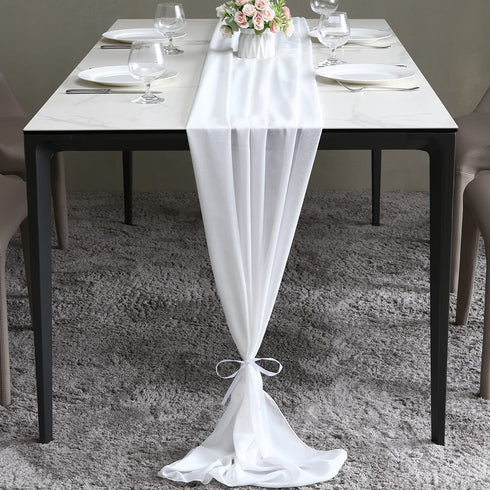 ICOSHOW 2 Pieces 10ft White Chiffon Table Runners 29 x 120 Inches Sheer Romantic Wedding Party Runner for Bridal Shower Baby Shower, Birthday Party