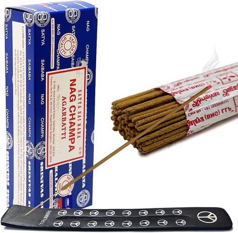 TRUMIRI Incense Stick Holder Bundle with Satya Sai Baba Nagchampa 250g Incense Sticks - Pack of 1 (Approx 250 Sticks)