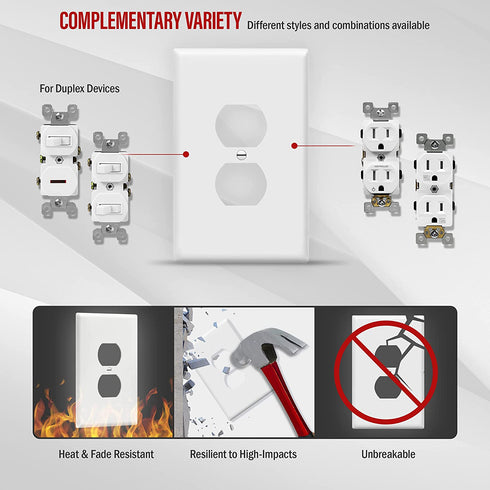 ENERLITES Jumbo Duplex Receptacle Outlet Wall Plate, Electrical Outlet Covers, Gloss Finish, Over-Size 1-Gang 5.5" x 3.5", Polycarbonate Thermoplastic, 8821O-W-10PCS, White (10 Pack)