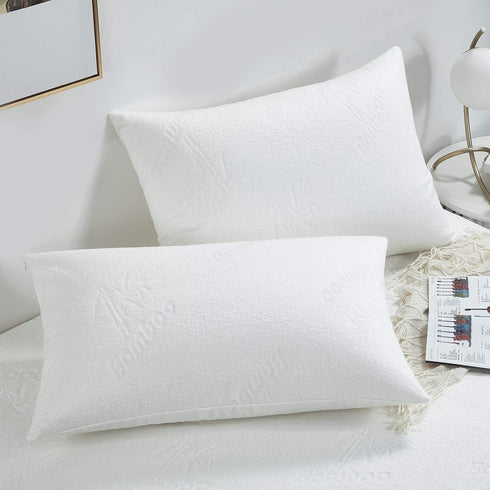 HOMBYS Bamboo Waterproof Pillow Protector with Zipper, Breathable Ultra Soft Zippered Pillow Cases Queen Size, White Pillow Covers Set of 2 for Summer, Hot Sleepers, Night Sweats