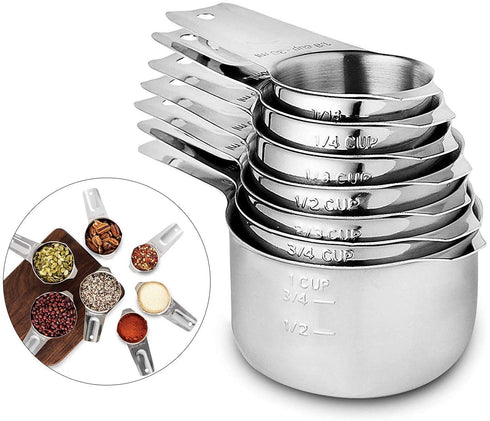 Measuring Cups Stainless Steel 7 Piece Stackable Set for Dry or Liquid Ingredients Measurement - Kitchen Gadgets & Utensils Metal Measuring Cups Best for Cooking & Baking