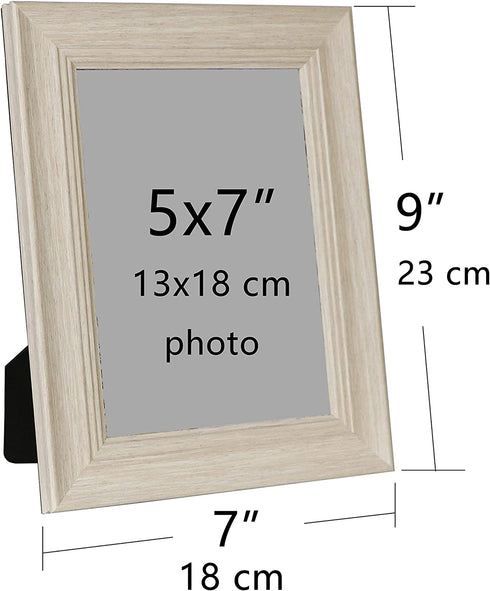 Shampsen 5x7 Picture Frames 3 Pack Beige Wood Grain Rustic Scandi Picture Frames Collage Wall Decor Gift for Birthday, Anniversary, Mother's Day