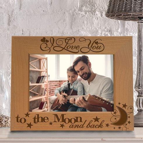 KATE POSH I Love You to The Moon and Back Engraved Natural Wood Picture Frame, Couples in Love Gifts, Valentine's Day, Engagement, Wedding (4x6-Horizontal)