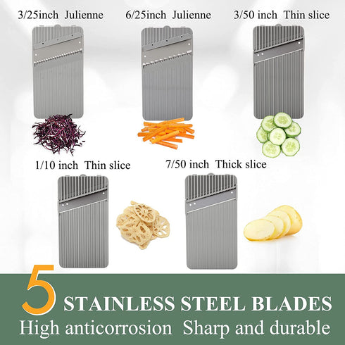 MAKINGTEC Mandoline Slicer Vegetable Slicer,Safe Chopper Vegetable Cutter for Kitchen with 5 Stainless Steel Blades, Mandolin Slicing Tool Potato Onion Cutter Kitchen Grater for Fruits and Vegetables