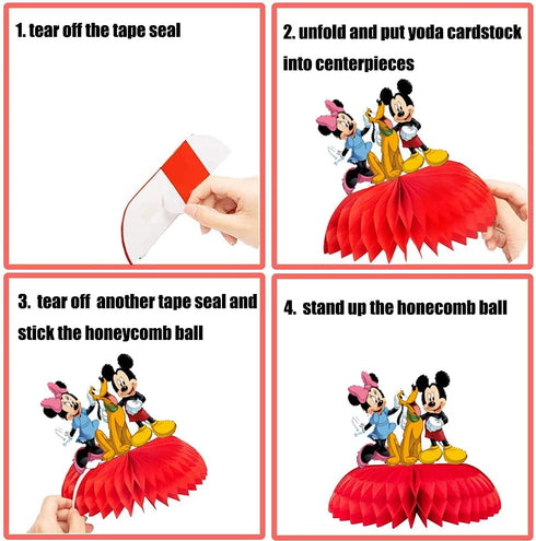 Mickey Minnie Donald Duck Honeycomb Centerpieces, 9 Pcs Table Topper for Birthday Party Decoration, Double Sided Cake Topper Party Favor, Photo Booth Props, Party Supplies for Kids€¦