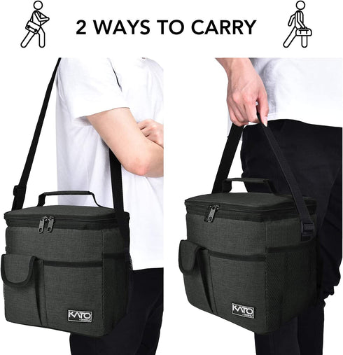 Large Insulated Lunch Bag for Women Men, 10L Leakproof Thermal Reusable Lunch Box for Adult & Kids, Tall Meal Prep Lunch Cooler Tote with 4 Pockets for Office Work by Tirrinia, Black