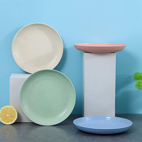 DeeCoo 7.8 Inch Wheat Straw Deep Dinner Plates - Microwave and Dishwasher Safe, Unbreakable Sturdy Plastic Dinner Plates - Set of 6 - Healthy Cereal Dishes/Kids-toddler & Adult