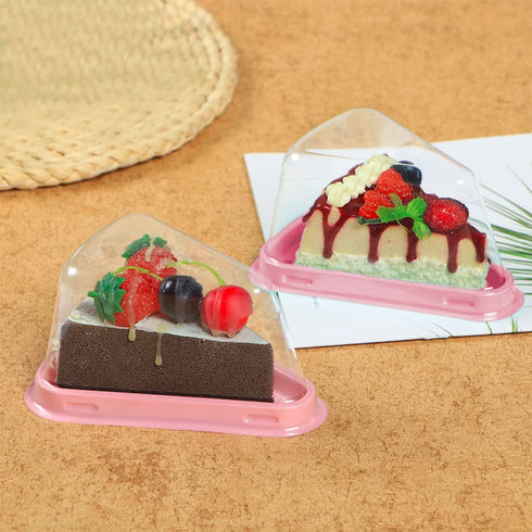 50 Pack Cake Slice Containers, Clear Plastic Cake Containers Disposable Cheesecake Containers Individual Cake Pie Slice Boxes with Lids for Small Pies Snack Dessert - Bonus 50 Pcs Stickers (Pink)