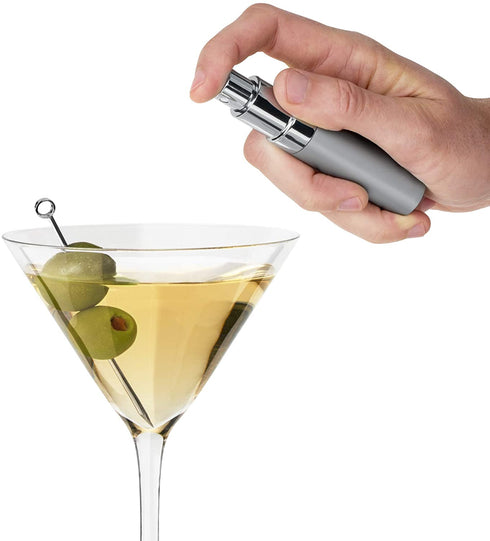 True Martini Atomizer Bar Mister with Refillable Funnel for Vermouth Spray Glass Canister with Stainless Steel Case, 1 Count (Pack of 1), Silver